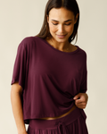 Aria Bamboo Casual Cropped Short Sleeve Top | Deep Burgundy