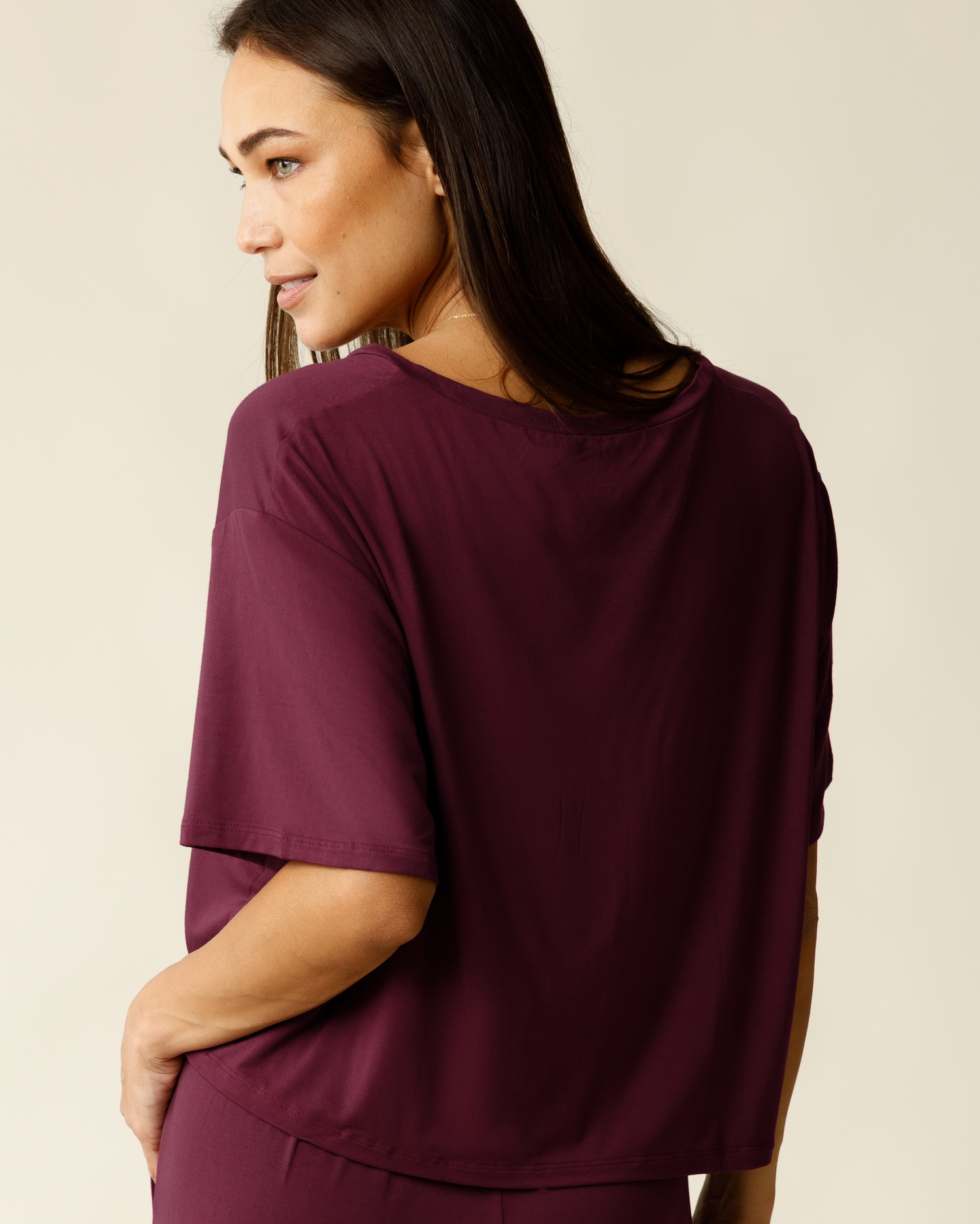 Aria Bamboo Casual Cropped Short Sleeve Top | Deep Burgundy